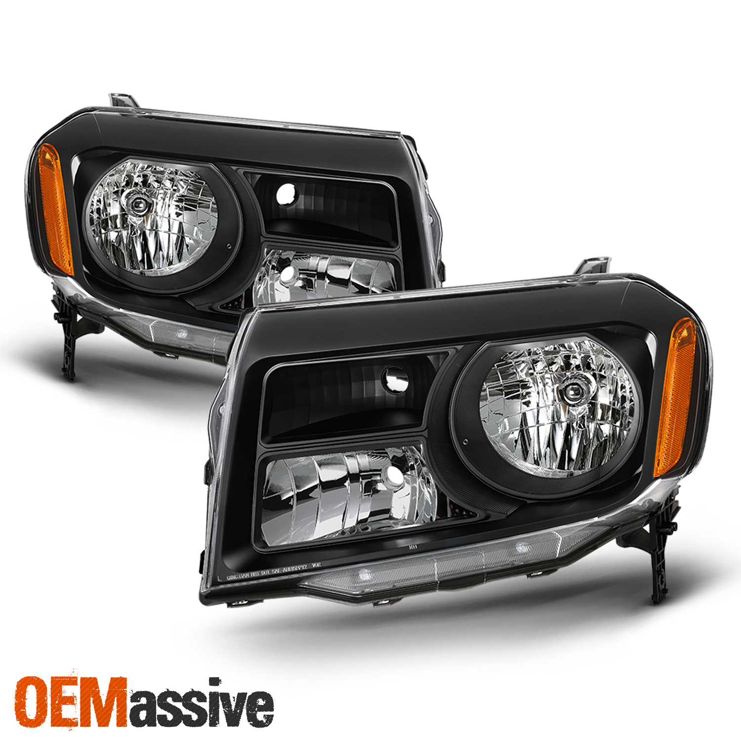 For 2012 2013 2014 2015 Honda Pilot Halogen Type Black Headlight Pair